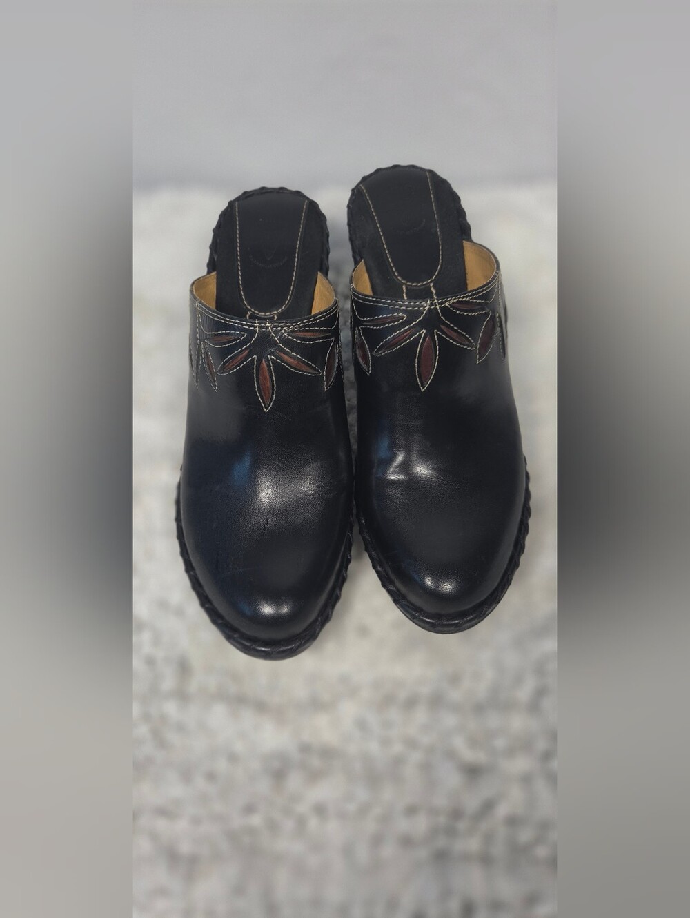 Frye Leather Heeled Clogs Mules Size 8 Black Western Boho Cowgirl 70s